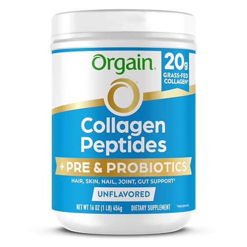 Orgain Hydrolyzed Collagen Peptides + Prebiotic & Probiotics Powder for Women & Men, 20g Grass Fed Collagen, 1 Billion CFU - Supports Digestive, Hair