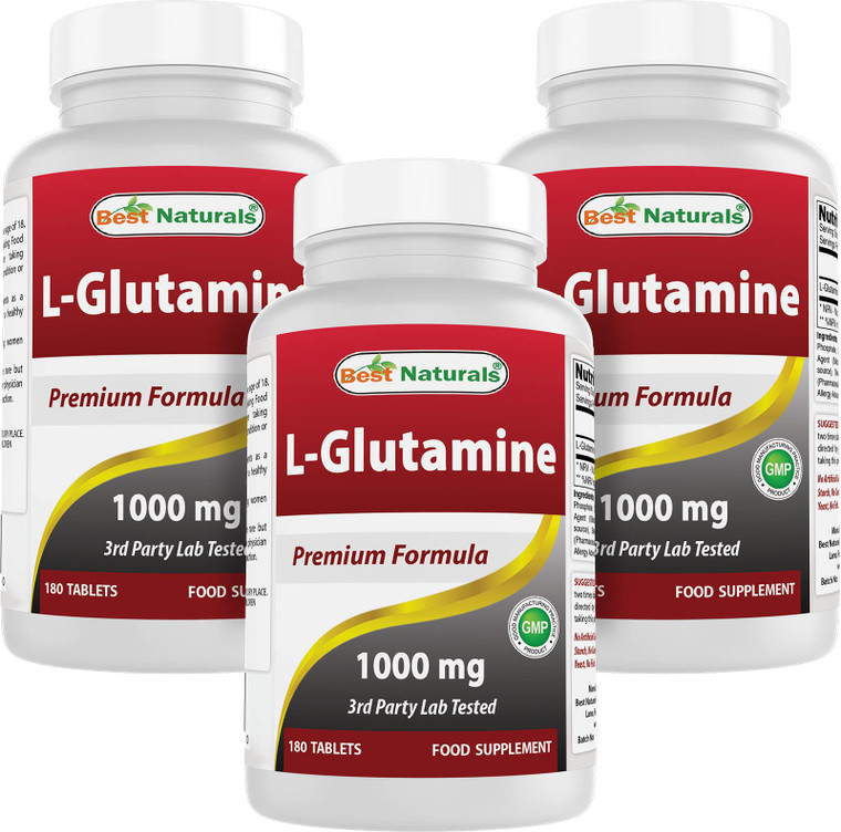 Best Naturals L-Glutamine 1000 mg 180 Tablets (180 Count (Pack of 3))