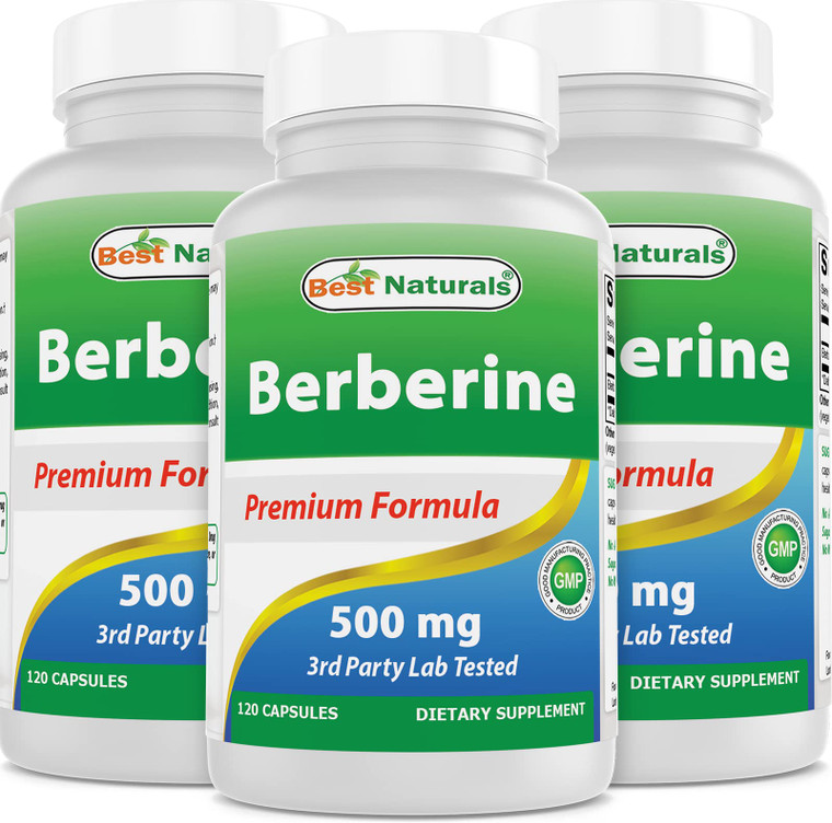 Best Naturals Berberine 500mg 120 Capsules - Supports Immune Function, Cardiovascular & Gastrointestinal Function (120 Count (Pack of 3))