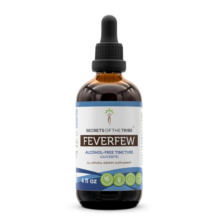 Secrets of the Tribe Feverfew Tincture Alcohol-Free Liquid Extract, Feverfew (Tanacetum parthenium) Dried Herb (4 FL OZ)