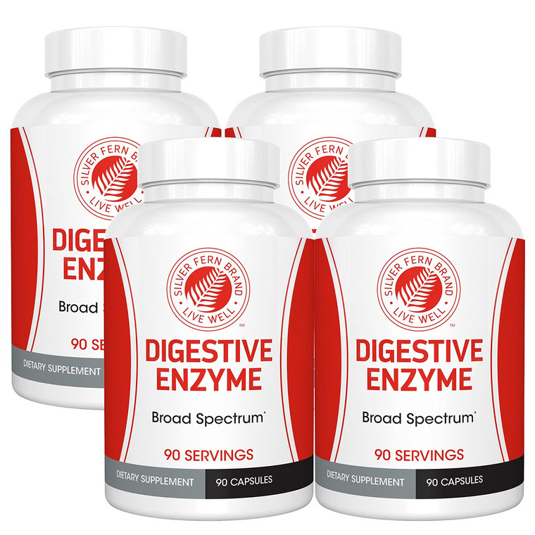 Silver Fern Brand Ultimate Digestive Enzyme Supplement - 4 Bottles - High Potency, Multi Enzyme - Digestive Comfort & Food Tolerance - Amylase, Prote