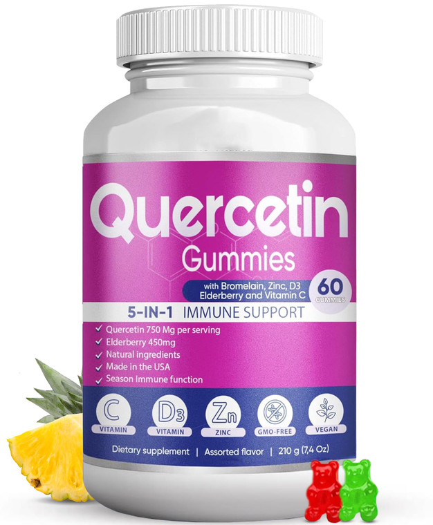 Quercetin Gummies by BioVitalica - Quercetin with Bromelain Vitamin C and Zinc & Elderberry + Vitamin D3-5 in 1 Immune Support - Zinc Quercetin 750 m