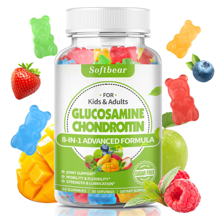 softbear Glucosamine Chondroitin Gummies for Adults, Sugar Free Chondroitin & Glucosamine Nutritional Supplements for Joint Support, Mixed Fruit Flav
