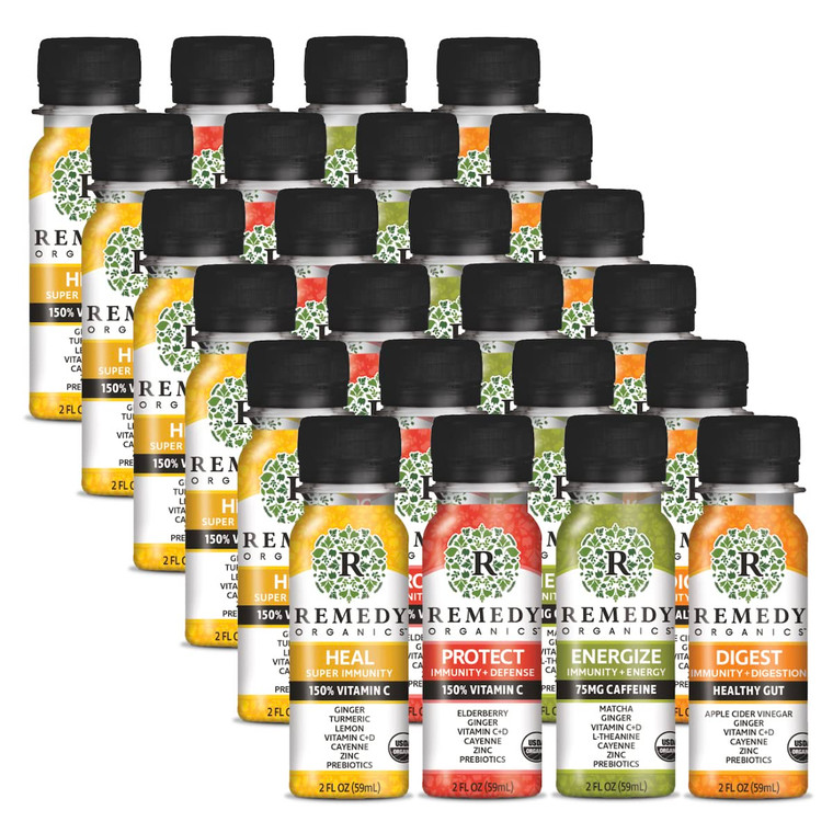 Remedy Organics Immunity Plus Shot, Variety 24-Pack | Boost Energy, Brain Function, Detoxification, and Metabolism | Certified-Organic Ingredients