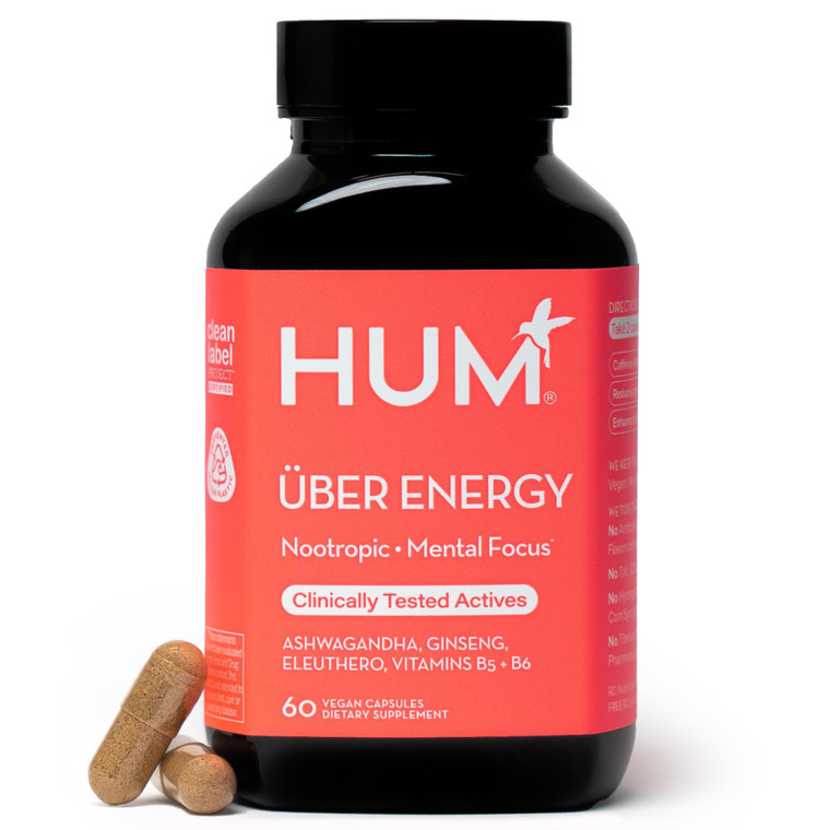 HUM Uber Energy Adrenal Energy Support Supplement with Ashwagandha Root, Ginseng, B Vitamins, Vitamin B6, B5, and Adaptogens, Supplements for Adrenal