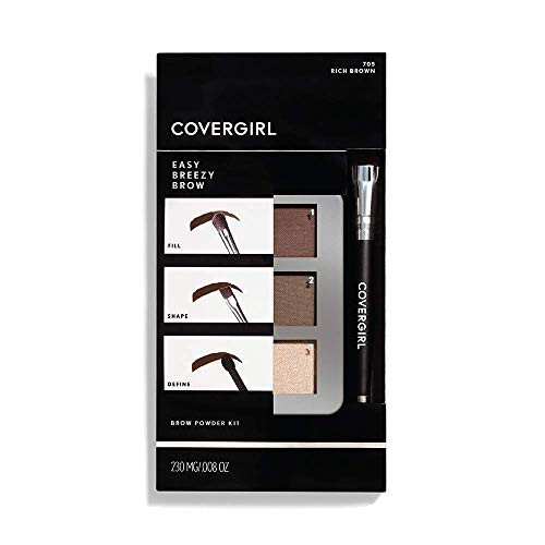 COVERGIRL - Easy Breezy Brow Powder Kit, three shades brow definer, professional double-ended angled brush, effortless, 100% Cruelty-Free