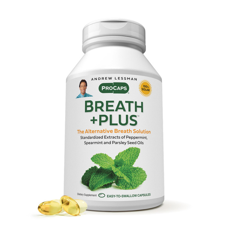 ANDREW LESSMAN Breath Plus 180 Softgels - Natural Breath Freshener, Helps Eliminate Odors from Food, Smoking, Morning Breath from The Inside Out. Pep