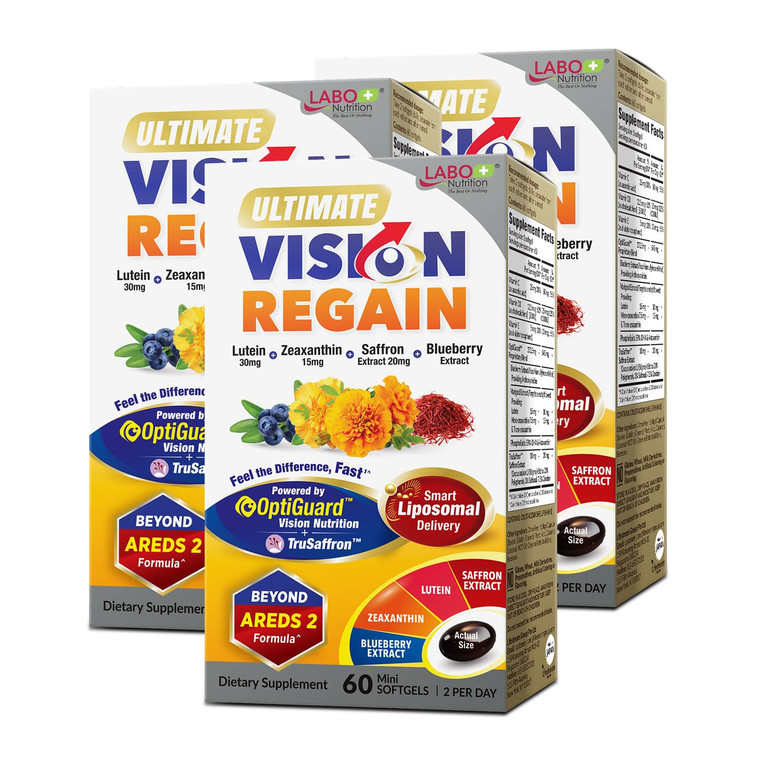 LABO Nutrition Ultimate VisionREGAIN, Eye Vitamin Beyond AREDS 2 Formula with Lutein, Zeaxanthin, Saffron Extract, Blueberry for Macular & Retinal He