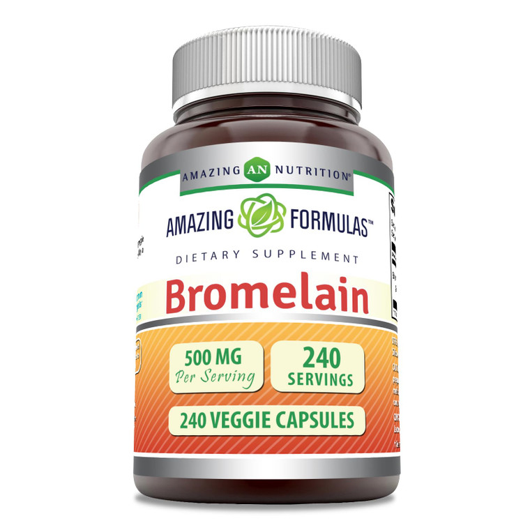 Amazing Formulas Bromelain 500mg 2400 GDU, Veggie Capsules | Non-GMO | Gluten Free | Made in USA | Ideal for Vegetarians (240 Count)