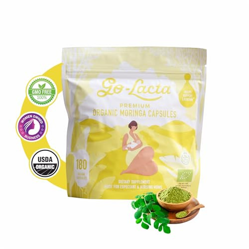 Go-Lacta 100% Organic Premium Moringa Capsules for Breastfeeding - Build Breast Milk Supply Before Birth - Healthy Breastfeeding for Mom and Baby - I