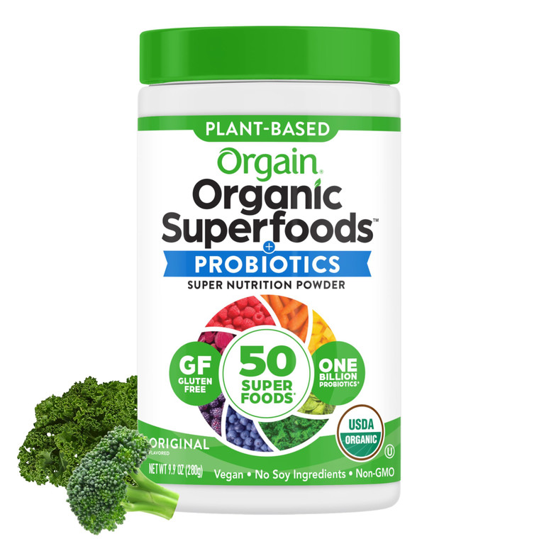Orgain Organic Greens Powder + 50 Superfoods, Original - 1 Billion Probiotics for Digestive Health, Antioxidants, Vegan, Plant-Based, Gluten-Free, No
