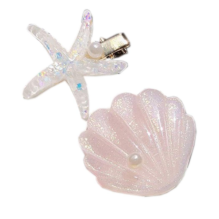 Women Girl Sea Hair Clip Starfish Clips Natural Beach Starfish Hairpin Mermaid Star Hair Accessories Headwear 2 Pack TS02 (Pink Shell Starfish)