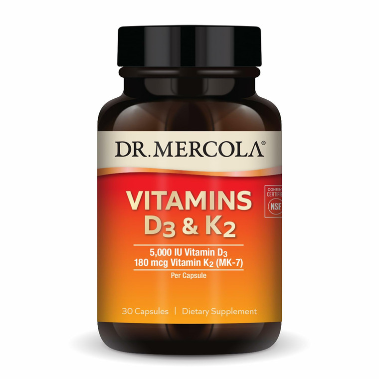 Dr. Mercola Vitamins D3 & K2 - Supports Immune, Brain, Cardiovascular, Respiratory & Bone Health - GMO-Free, Gluten-Free & Soy-Free - 30 Capsules (30