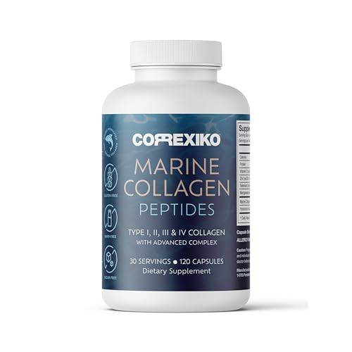 CORREXIKO Marine Collagen Supplement Pills - 1800mg Hydrolyzed Collagen Peptides per Serving with Added Hyaluronic Acid, Vitamin C & Minerals - for H