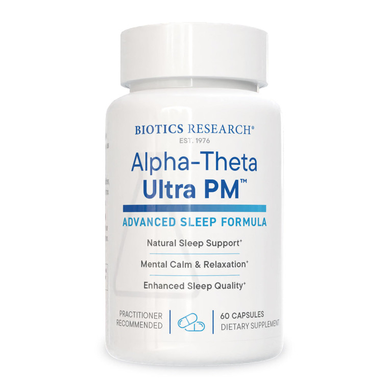 Biotics Research Alpha Theta Ultra PM L Theanine, Passionflower, Lemon Balm, Supports GABA, Serotonin, Regulates Circadian Rhythms, 60 Capsules