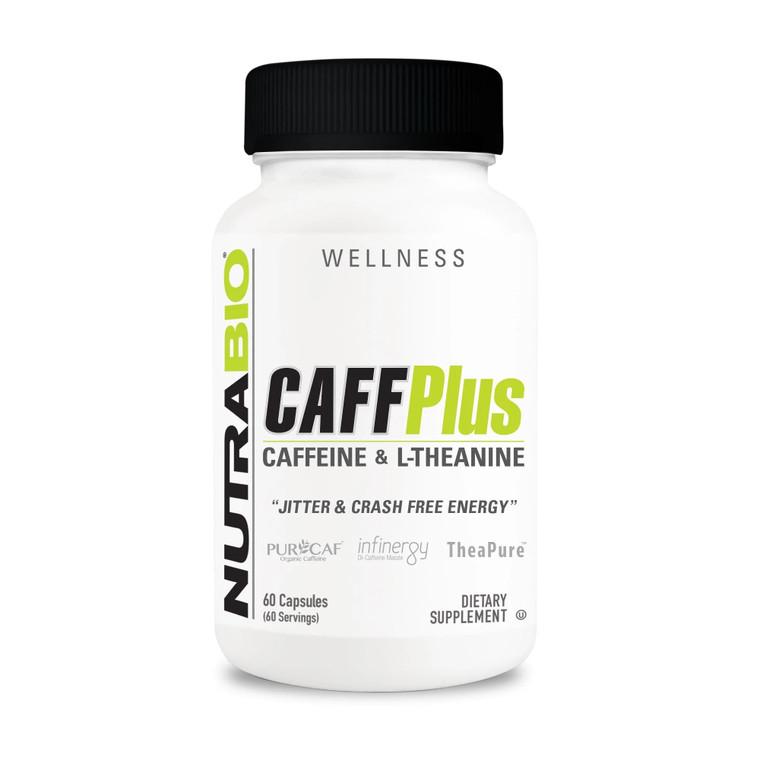 NutraBio CaffPlus, Dual Source Caffeine with Theanine for Healthy Energy Boost - 60 Vegetable Capsules