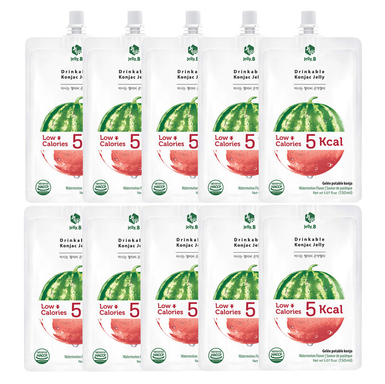 JELLY B Drinkable Konjac Jelly (10 Packs of 150ml) - 0 Gram Sugar, Only 5 kcal Each Packets (Watermelon)