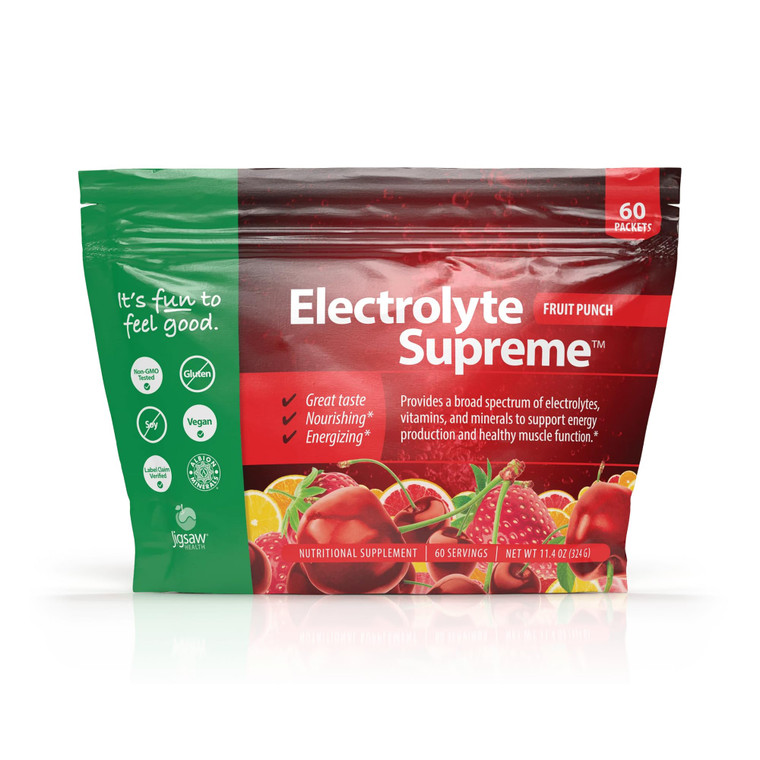 Jigsaw Health Electrolyte Supreme | Broad Spectrum of Electrolytes + Trace Minerals | Fruit Punch Flavor | 60 Servings (Packets)