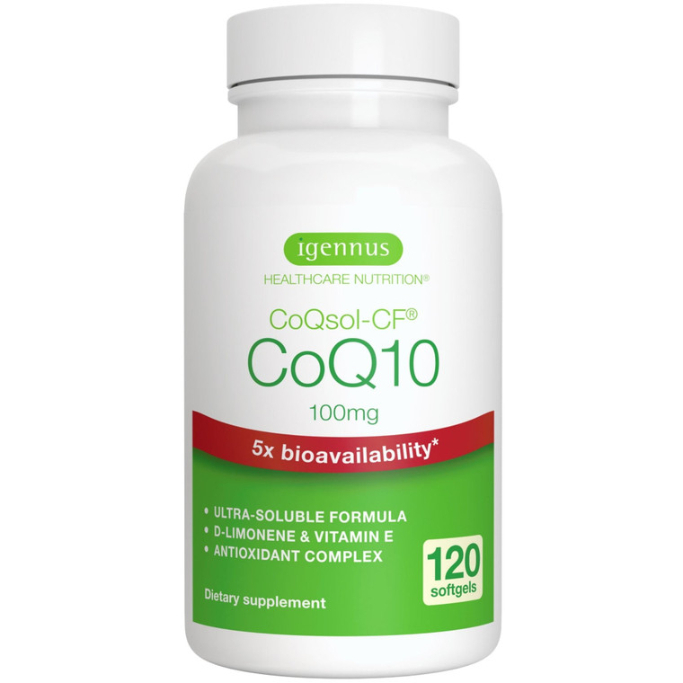 Igennus Advanced CoQ10 100mg, 5X Bioavailability CoQsol-CF Boosted with D-Limonene, 120 1-a-Day Servings, Heart & Energy, Ubiquinone Coenzyme Q10 & V