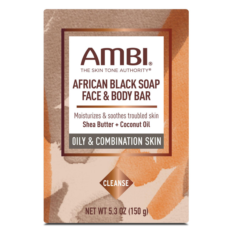 Ambi African Black Soap Face & Body Bar, Cleans and Nourishes Skin, Rinses Clear, 5.3 Ounce