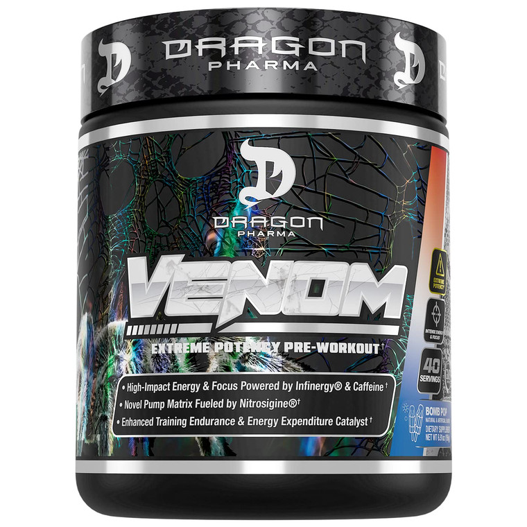 DRAGON PHARMA Venom Extreme Potency Pre-Workout, Laser Sharp Focus + Energy, Intense Performance, Proven Ingredients for Enhanced Vasodilation & Endu