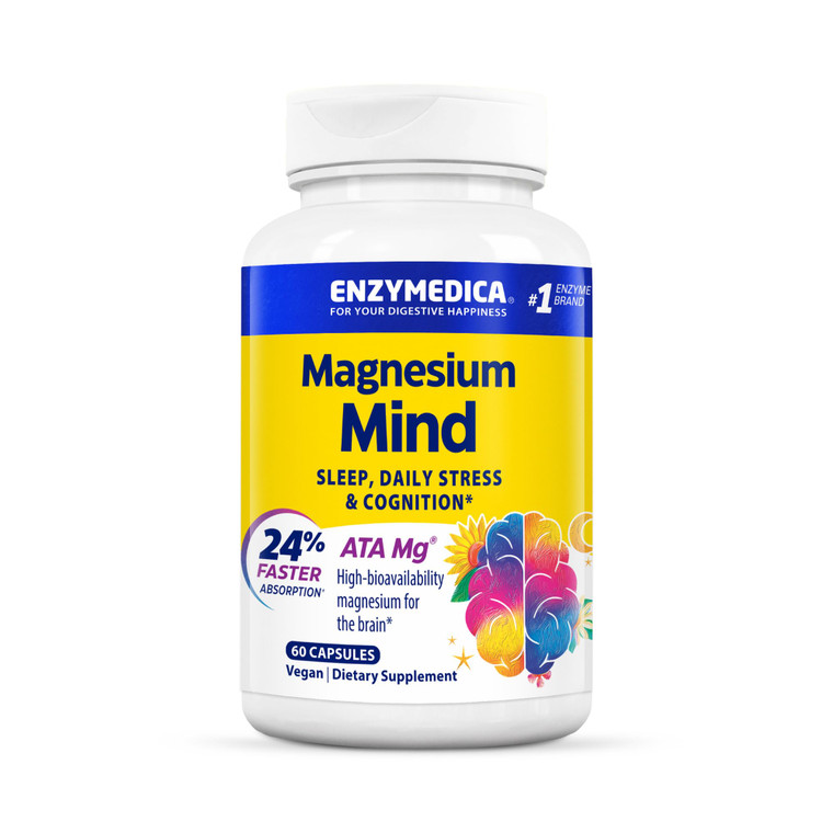 Enzymedica, Magnesium Mind with ATA Mg, 24% Faster Absorption, High-Bioavailability Magnesium for Sleep, Stress & Cognition, 60 Count