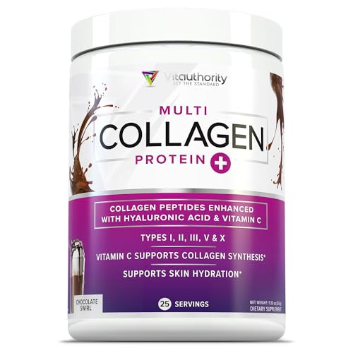 Multi Collagen Peptides Powder for Women - Hydrolyzed Chocolate Collagen Powder for Women with Types I II III V & X Vitamin C & Hyaluronic Acid for H