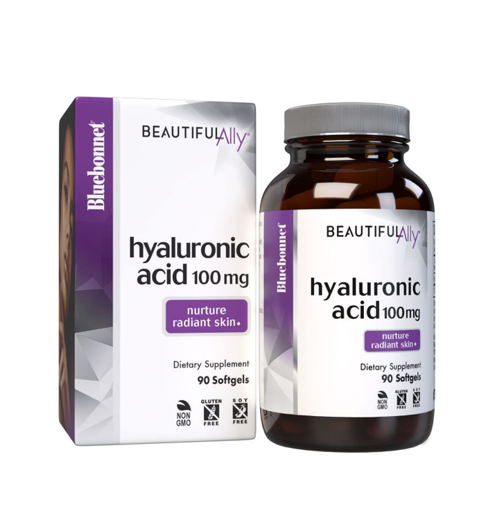 Bluebonnet Nutrition Beautiful Ally Hyaluronic Acid 100mg, Nurture Radiant Skin*, Non-GMO, Gluten-Free, Soy-Free, 90 Softgels, 90 Servings