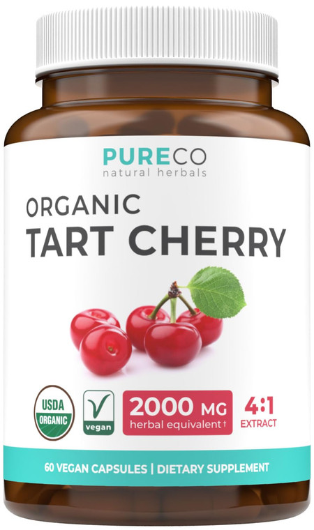 Organic Tart Cherry Capsules - High Strength 4:1 Tart Cherry Extract Capsules with 2000mg Herbal Equivalent per Serving for Uric Acid Support - Vegan