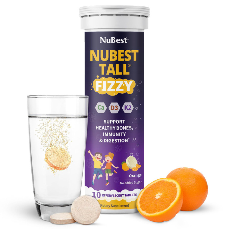 NuBest Tall Fizzy - Bone Strength, Immunity, Digestive Health for Kids Age 4+ & Teens | Probiotic, Calcium, Magnesium from Red Marine Algae, Vitamins