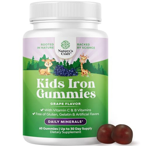 Kids Iron Gummies - Blood Builder Iron Supplements for Kids with Gentle for Stronger Immunity & Energy - Vitamin B12, Folate & Vitamin C Gummies - Ve