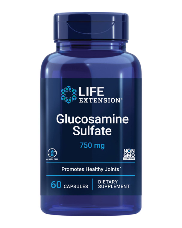 Life Extension Glucosamine Sulfate, 750 mg, Supports Knee Comfort and Joint Health, Gluten-Free, Non-GMO, 60 Capsules