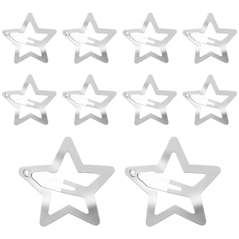 WLLHYF 10 Pieces Metal Star Snap Hair Clips Silver Cute Small Hair Barrettes Non-slip Hollow Out Stars Hairclips for Kids Girls Women Hairpin Lovely
