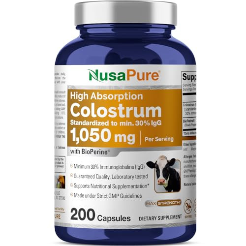 NusaPure Colostrum 1050mg 30% IgG 200 capsules (Non-GMO, Soyfree) Bioperine