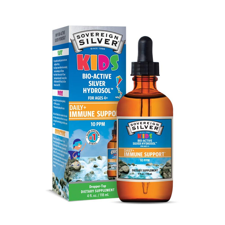 Sovereign Silver Kids Immune Support - Colloidal Silver, Bio-Active Silver Hydrosol, 10 ppm, Liquid Dropper, 4 Fl Oz, (118 mL)