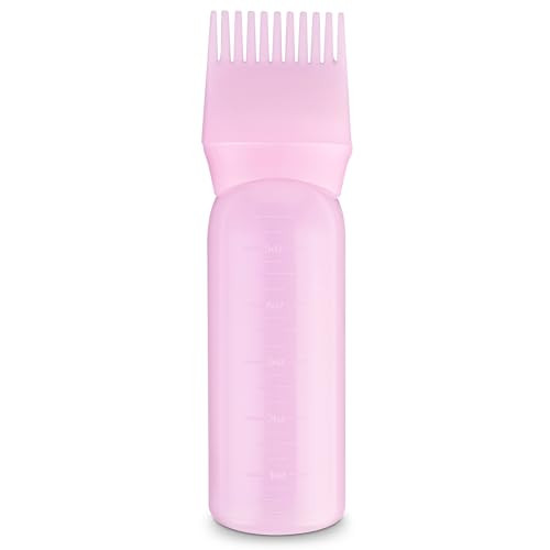COMNICO Root Comb Applicator Bottle, 6 Ounce Plastic Squeeze Hair Dye Oil Applying Applicator Brush Cap with Graduated Scale, Portable Hair Color Dis