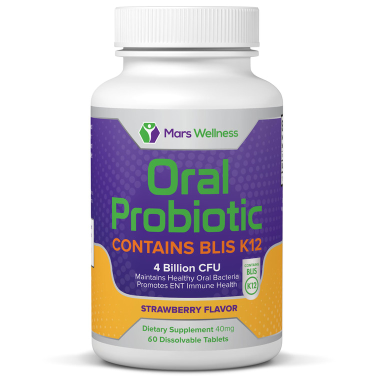 Oral Probiotic Supplement with BLIS K12 4 Billion CFU - Now Dairy Free 60 Day Supply Bottle for Bad Breath, Strep, Cavities, Gum Oral and Dental Heal