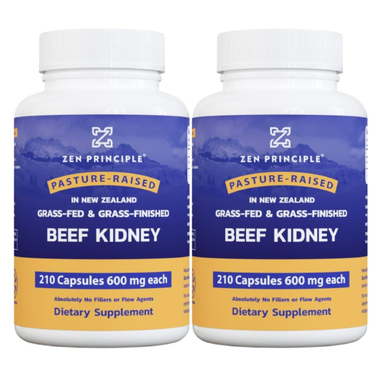 Zen Principle Grass Fed Beef Kidney Supplement, 420 Capsules, 3000mg. DAO Enzyme for Histamine Health. Selenium and B12 for Thyroid Support.