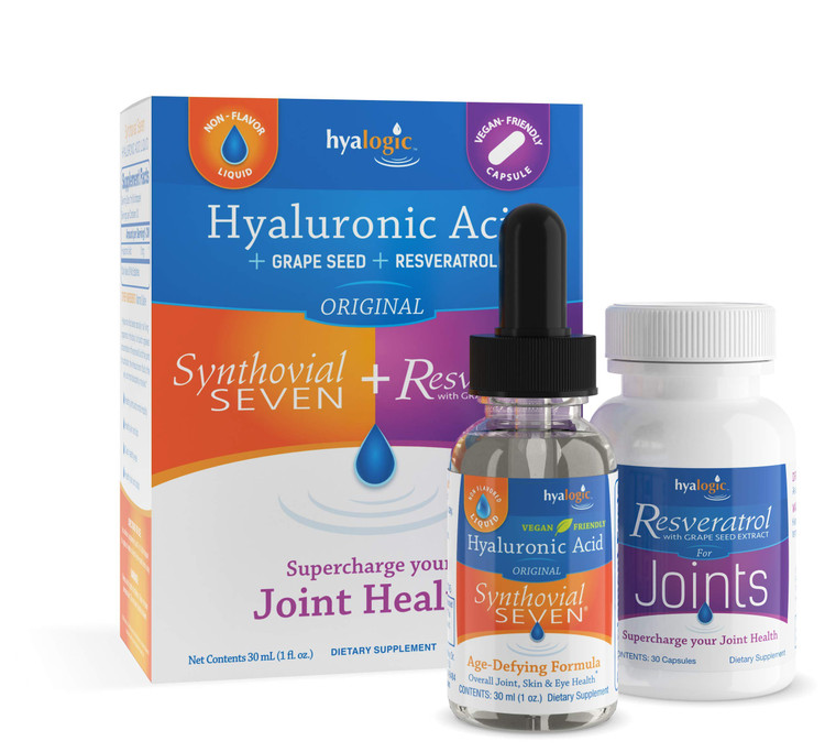 Hyalogic Synthovial Seven Hyaluronic Acid Liquid & Resveratrol Capsules - HA Joint Support - Vegan - 1 oz
