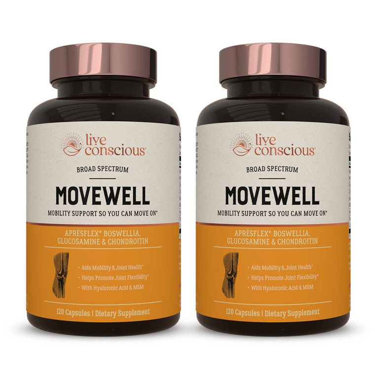 MoveWell by LiveConscious Glucosamine Chondroitin with MSM, Hyaluronic Acid, and More | Joint Health Supplement (2-Pack)