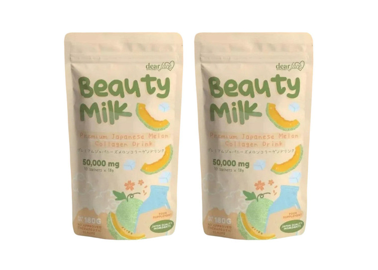 Dear Face 2 Packs Beauty Milk Japanese Collagen Melon Drink - 50,000mg Hydrolyzed Collagen