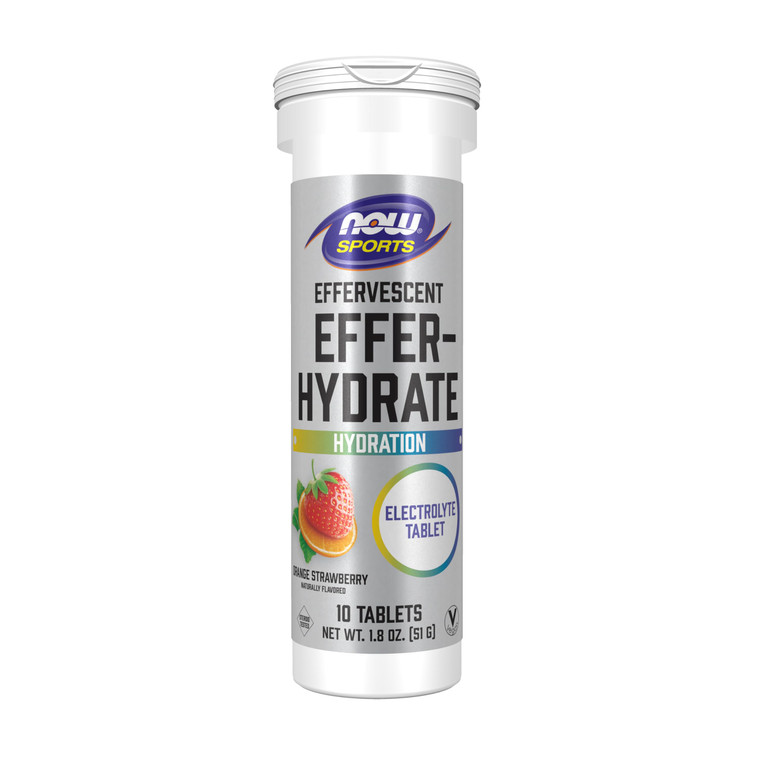 NOW Foods Sports Nutrition, Effervescent Effer-Hydrate, Electrolyte Supplement, Recovery*, Orange Strawberry, 10 Tablets