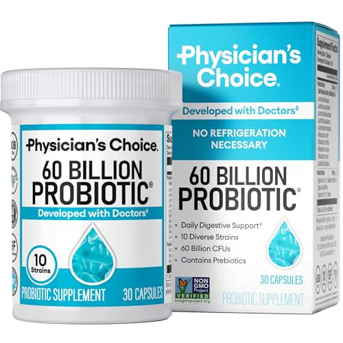 Physician's CHOICE Probiotics 60 Billion CFU - 10 Strains + Organic Prebiotics - Immune, Digestive & Gut Health - Supports Occasional Constipation, D