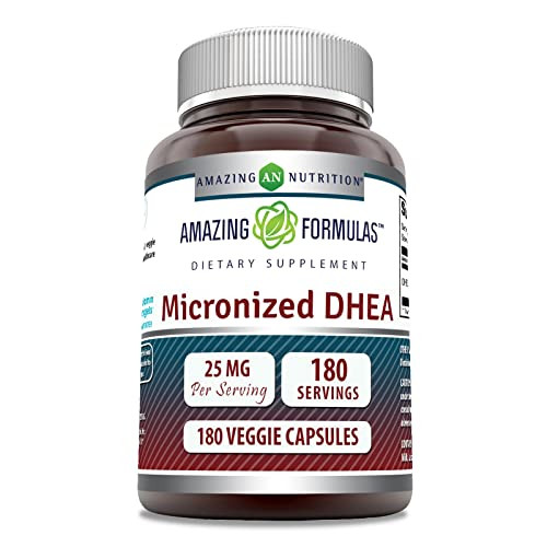 Amazing Formulas Micronized DHEA 25mg 180 Veggie Capsules Supplement | Non-GMO | Gluten Free | Made in USA | Ideal for Vegetarians | Dehydroepiandros