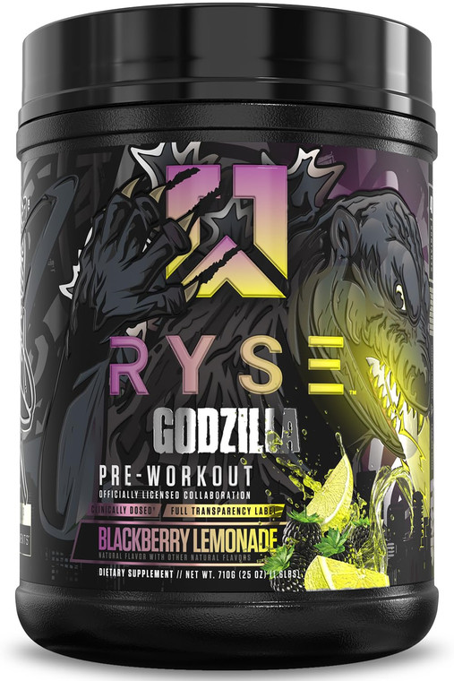 RYSE Godzilla X Noel Deyzel Pre Workout Powder - BlackBerry Lemonade - 400mg Caffeine, High Stim Pre-Workout for Men & Women with Citrulline & Beta A