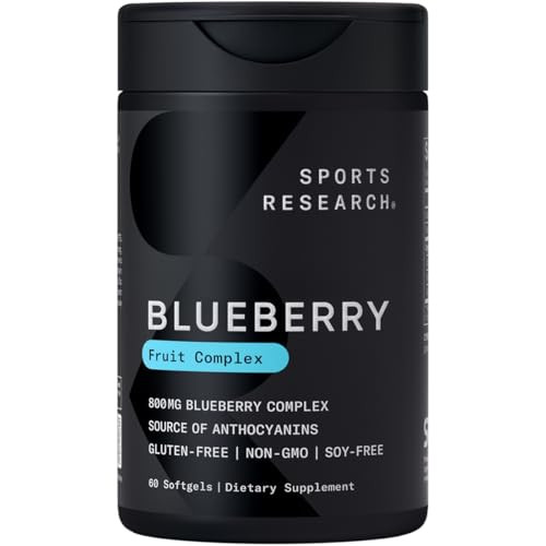Sports Research Blueberry Capsules - Made from Organic Blueberries with Organic Extra Virgin Olive Oil - Non-GMO & Gluten Free - 60 Liquid Softgels