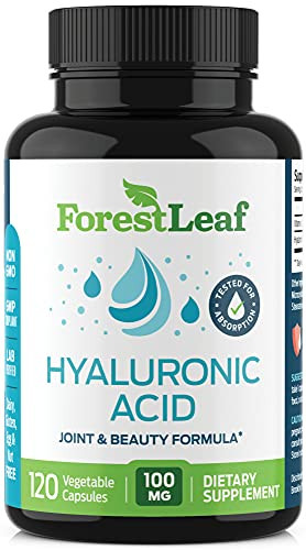 ForestLeaf Hyaluronic Acid Supplements | 100mg High Bioavailable Dietary Hyaluronic Acid Powder Capsules + 50mg VIT C | Supports Skin Hydration, Join