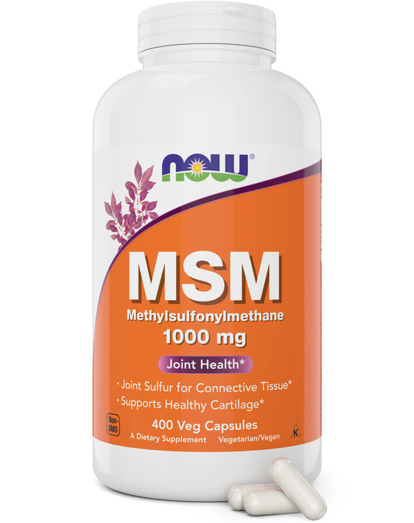 Now MSM 1000mg Veg Capsules, 400 Count Methyl-Sulphonyl-Methane, Made in USA, Sulfur Supplement, Non-GMO, Vegan Vegetarian Friendly