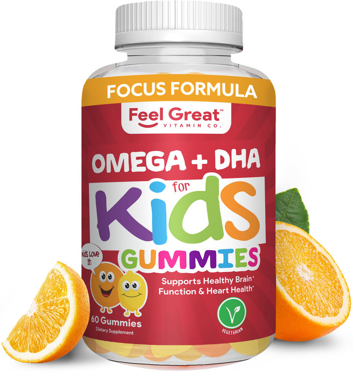 Feel Great Vitamin Co. Complete DHA Gummies for Kids | with Omega 3 6 9 + DHA, Vitamin C | Supports Healthy Brain Function, Vision & Heart Health | G