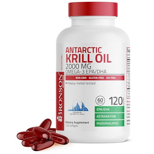 Bronson Antarctic Krill Oil 2000 mg with Omega-3s EPA, DHA, Astaxanthin and Phospholipids 120 Softgels (60 Servings)
